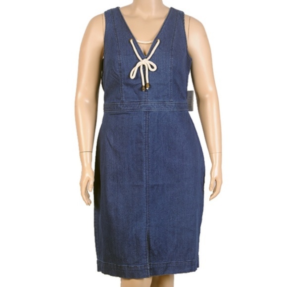 Eloquii Tie Front Denim Dress - Picture 2 of 6